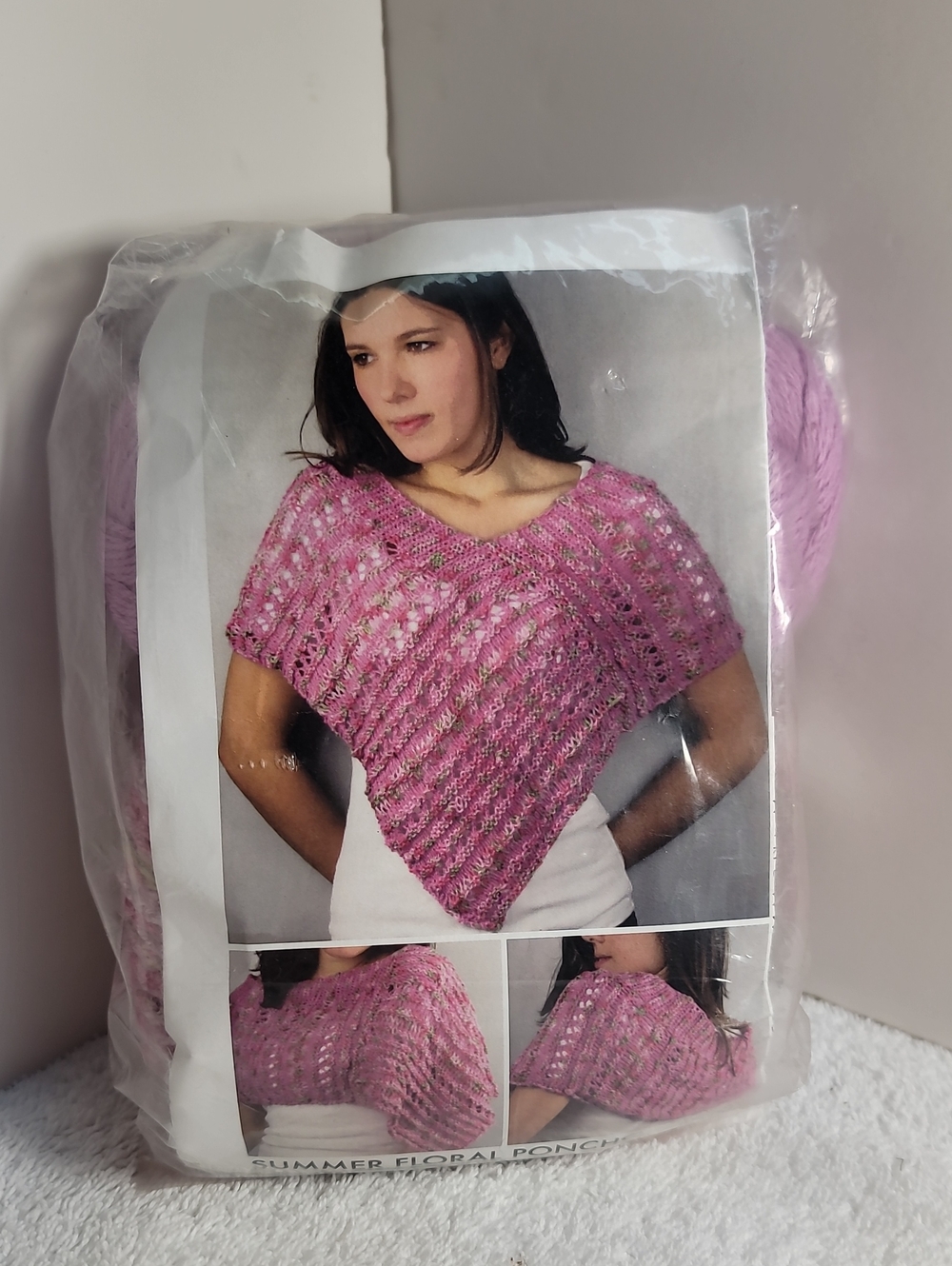 Pink Summer Floral Poncho Knit Kit - NWT -  #18